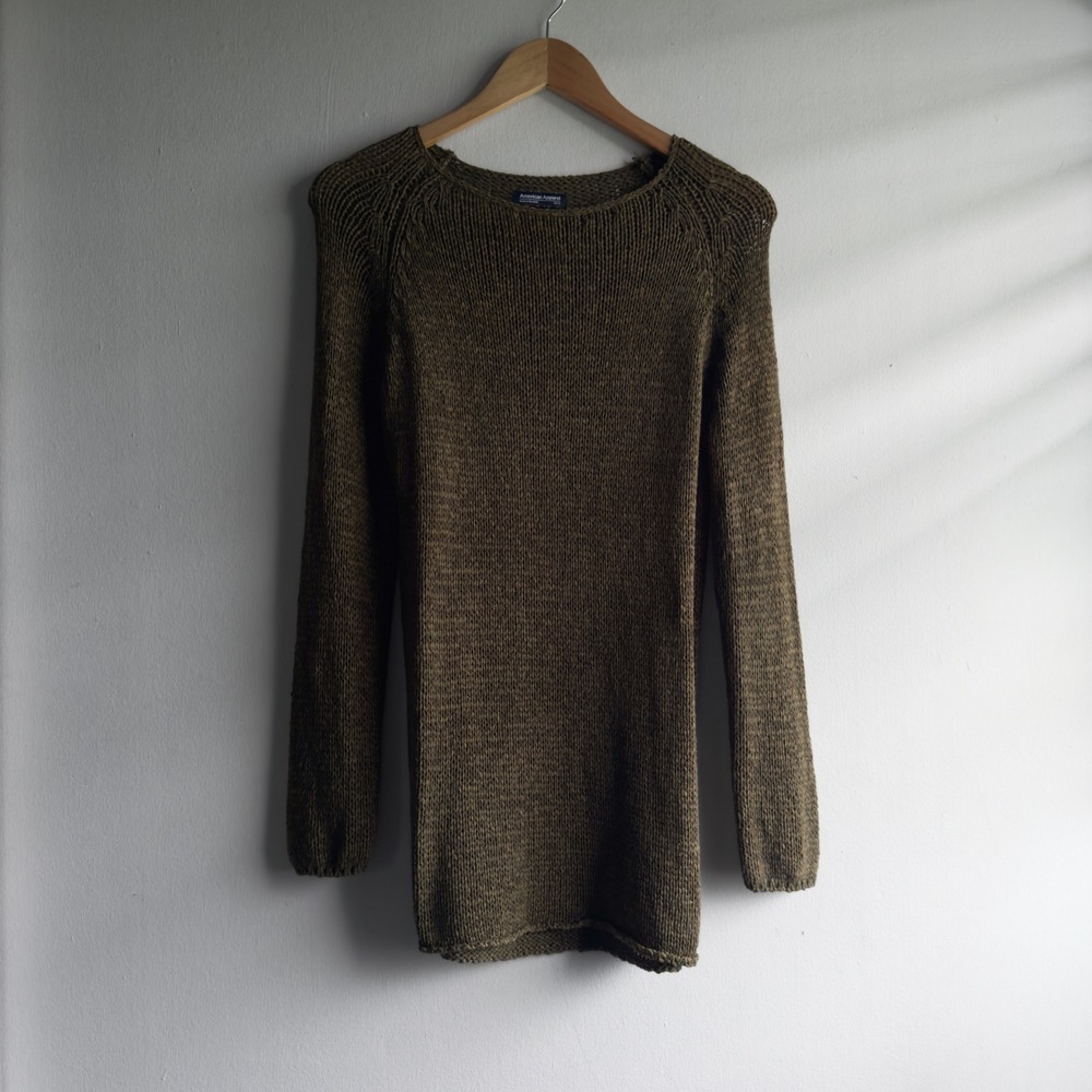 American Apparel Loose Knit Raglan Sweater Womens XS S Olive Green Grunge Earthy